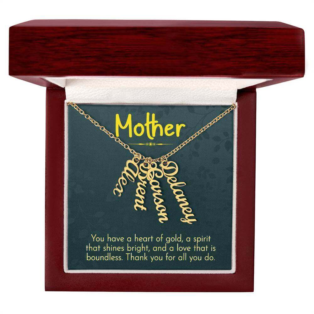 Mother, You have a heart of gold - Personalized Vertical Name Necklace | Moving Phrases