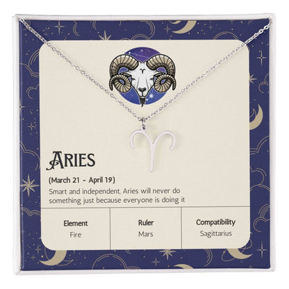 Aries Zodiac Symbol NecklaceImagine her smile when you give her this Zodiac Symbol Necklace. Handcrafted with care, this piece is made from durable stainless steel and optionally dipped in 18k yellow gold and features her unique astrological sign. This wo