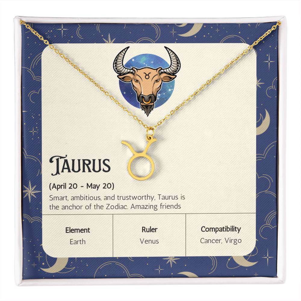 Taurus Zodiac Symbol NecklaceImagine her smile when you give her this Zodiac Symbol Necklace. Handcrafted with care, this piece is made from durable stainless steel and optionally dipped in 18k yellow gold and features her unique astrological sign. This w