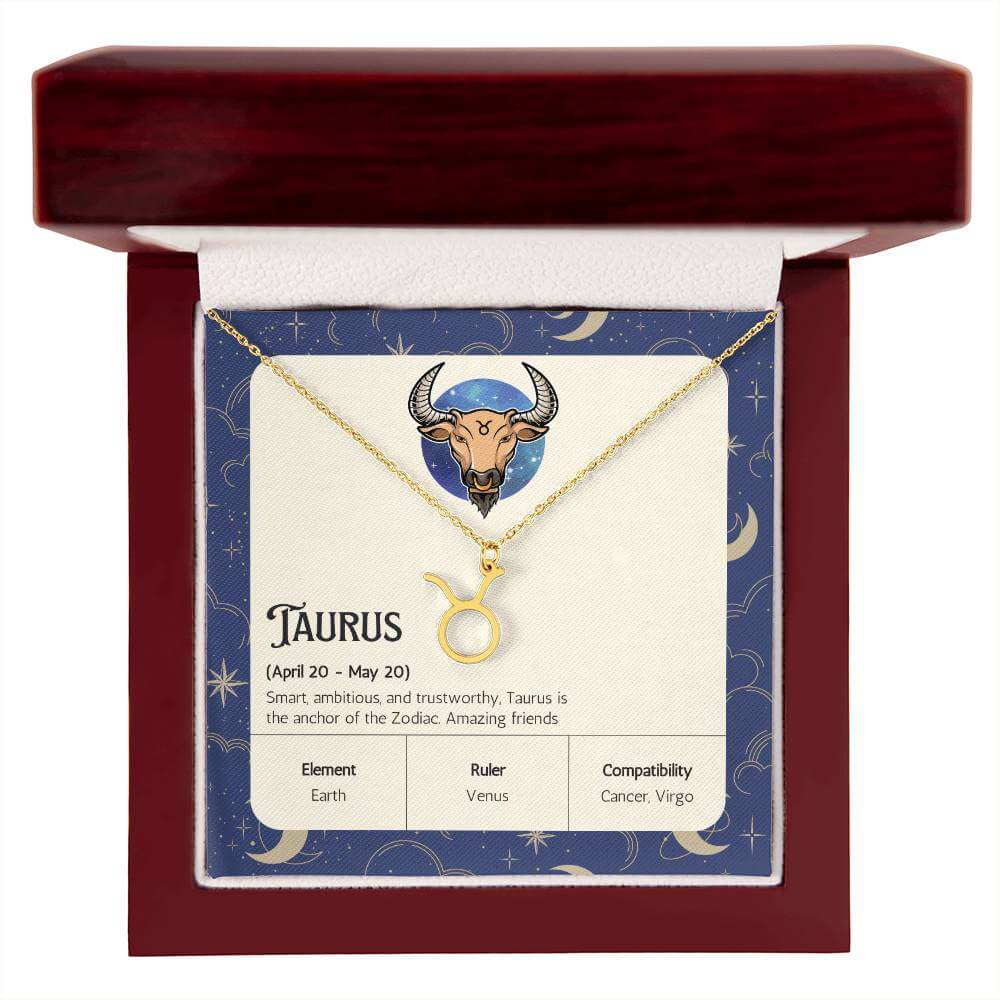 Taurus Zodiac Symbol NecklaceImagine her smile when you give her this Zodiac Symbol Necklace. Handcrafted with care, this piece is made from durable stainless steel and optionally dipped in 18k yellow gold and features her unique astrological sign. This w