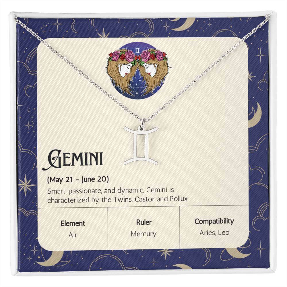 Gemini Zodiac Symbol NecklaceImagine her smile when you give her this Zodiac Name Necklace. Handcrafted with care, this piece is made from durable stainless steel and optionally dipped in 18k yellow gold and features her unique astrological sign. This wou