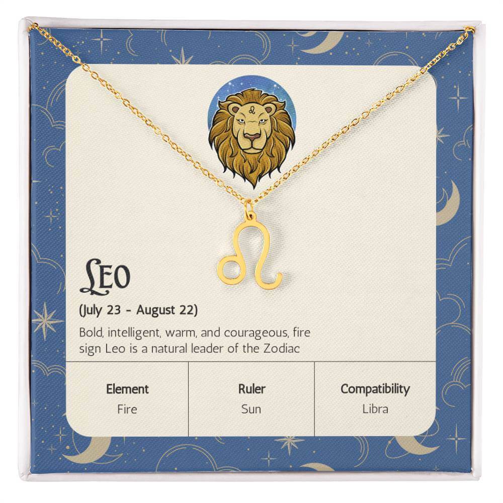 Leo Zodiac Symbol NecklaceImagine her smile when you give her this Zodiac Symbol Necklace. Handcrafted with care, this piece is made from durable stainless steel and optionally dipped in 18k yellow gold and features her unique astrological sign. This woul