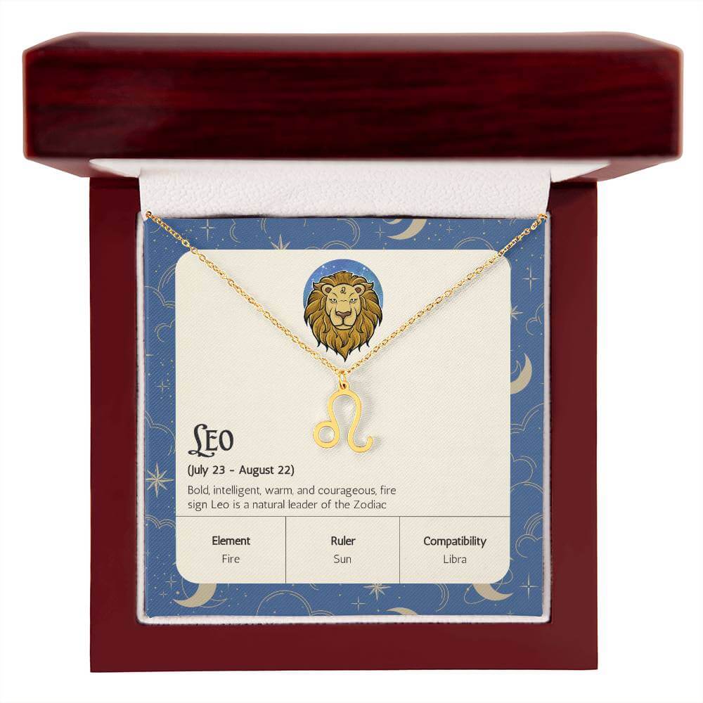 Leo Zodiac Symbol NecklaceImagine her smile when you give her this Zodiac Symbol Necklace. Handcrafted with care, this piece is made from durable stainless steel and optionally dipped in 18k yellow gold and features her unique astrological sign. This woul