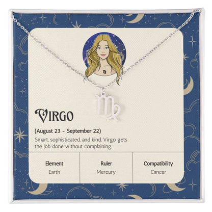 Virgo Zodiac Symbol NecklaceImagine her smile when you give her this Zodiac Symbol Necklace. Handcrafted with care, this piece is made from durable stainless steel and optionally dipped in 18k yellow gold and features her unique astrological sign. This wo