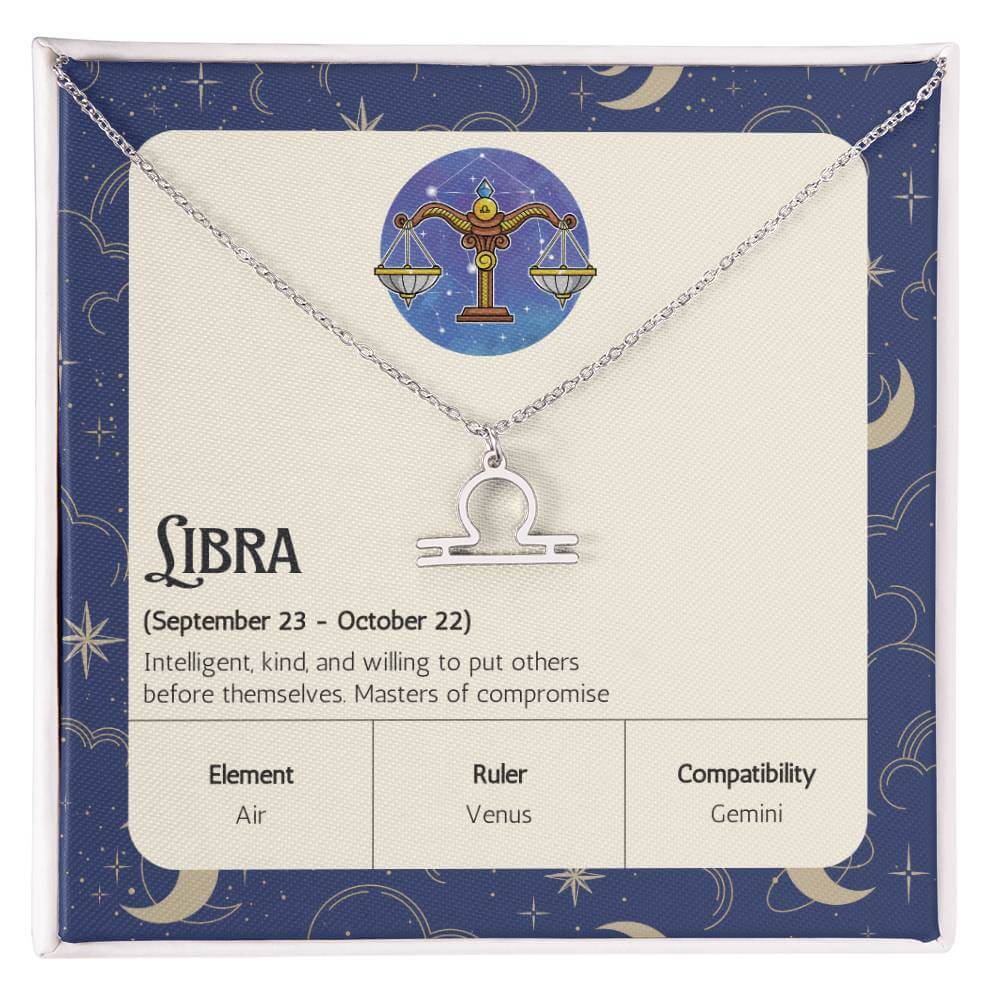 Libra Zodiac Symbol NecklaceImagine her smile when you give her this Zodiac Symbol Necklace. Handcrafted with care, this piece is made from durable stainless steel and optionally dipped in 18k yellow gold and features her unique astrological sign. This wo