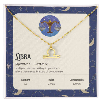 Libra Zodiac Symbol NecklaceImagine her smile when you give her this Zodiac Symbol Necklace. Handcrafted with care, this piece is made from durable stainless steel and optionally dipped in 18k yellow gold and features her unique astrological sign. This wo