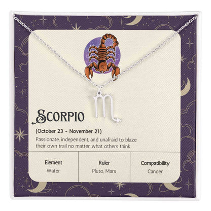 Scorpio Zodiac Symbol NecklaceImagine her smile when you give her this Zodiac Symbol Necklace. Handcrafted with care, this piece is made from durable stainless steel and optionally dipped in 18k yellow gold and features her unique astrological sign. This