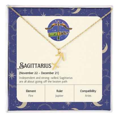 Sagittarius Zodiac Symbol NecklaceImagine her smile when you give her this Zodiac Symbol Necklace. Handcrafted with care, this piece is made from durable stainless steel and optionally dipped in 18k yellow gold and features her unique astrological sign. T