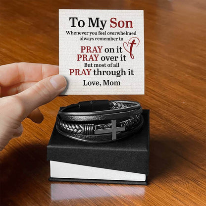 To My Son, Whenever you feel overwhelmed - Cross BraceletThe Men's Cross Leather Bracelet, crafted with braided vegan leather, is a perfect gift to express love on special occasions. A perfect gift to your son.BraceletsMoving Phrases