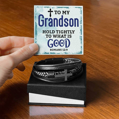 To My Grandson, Hold Tightly - Cross BraceletThe Men's "Love You Forever" Bracelet, engraved with a heartfelt message, is a perfect gift for the special man in your life. A perfect gift to your grandson.BraceletsMoving Phrases