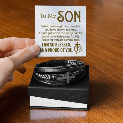 To My Son, I may have taught you - Cross BraceletThe Men's Cross Leather Bracelet, crafted with braided vegan leather, is a perfect gift to express love on special occasions. A perfect gift to your son.BraceletsMoving Phrases