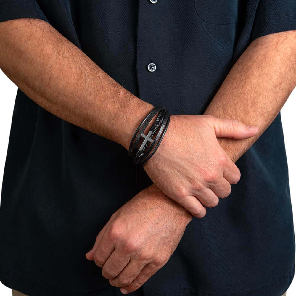 To My Son, Whenever you feel overwhelmed - Cross BraceletThe Men's Cross Leather Bracelet, crafted with braided vegan leather, is a perfect gift to express love on special occasions. A perfect gift to your son.BraceletsMoving Phrases