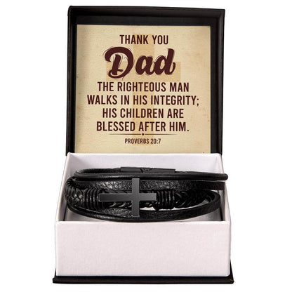 'Thank You Dad' Cross BraceletThe Men's Cross Leather Bracelet, crafted with braided vegan leather, is a perfect gift to express love on special occasions. Perfect gift to your dad.BraceletsMoving Phrases