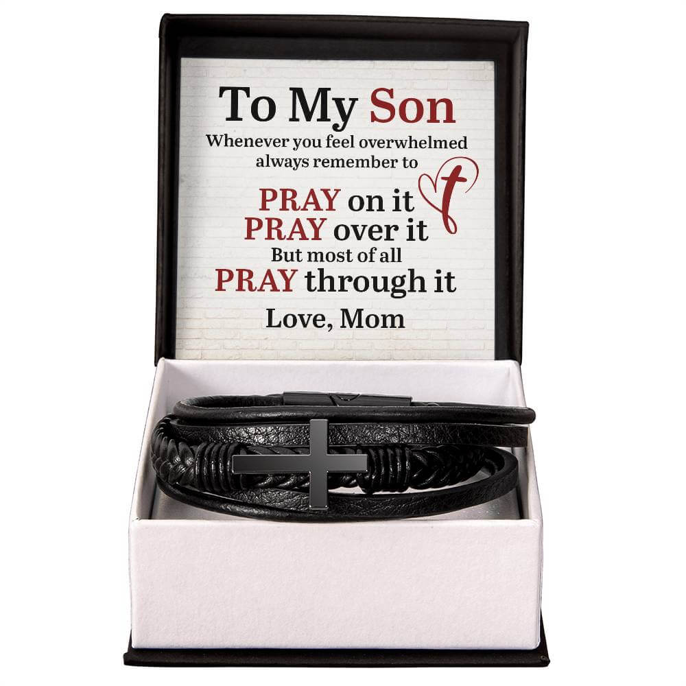 To My Son, Whenever you feel overwhelmed - Cross BraceletThe Men's Cross Leather Bracelet, crafted with braided vegan leather, is a perfect gift to express love on special occasions. A perfect gift to your son.BraceletsMoving Phrases