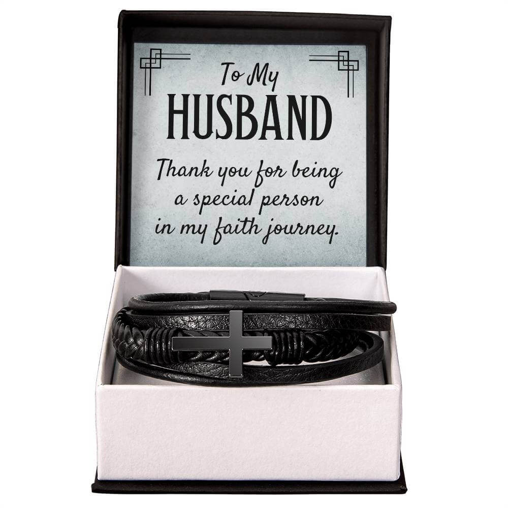 To my Husband, Thank you for - Cross BraceletThe Men's "Love You Forever" Bracelet, engraved with a heartfelt message, is a perfect gift for the special man in your life. Comes with a loving message.BraceletsMoving Phrases