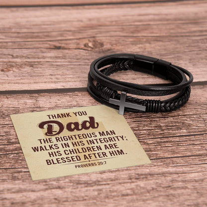 'Thank You Dad' Cross BraceletThe Men's Cross Leather Bracelet, crafted with braided vegan leather, is a perfect gift to express love on special occasions. Perfect gift to your dad.BraceletsMoving Phrases