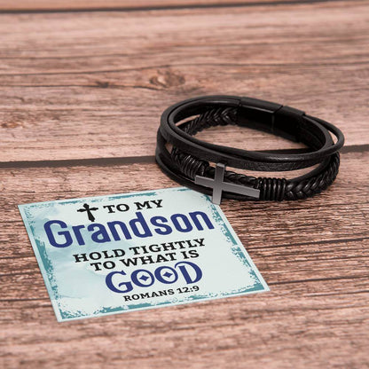 To My Grandson, Hold Tightly - Cross BraceletThe Men's "Love You Forever" Bracelet, engraved with a heartfelt message, is a perfect gift for the special man in your life. A perfect gift to your grandson.BraceletsMoving Phrases