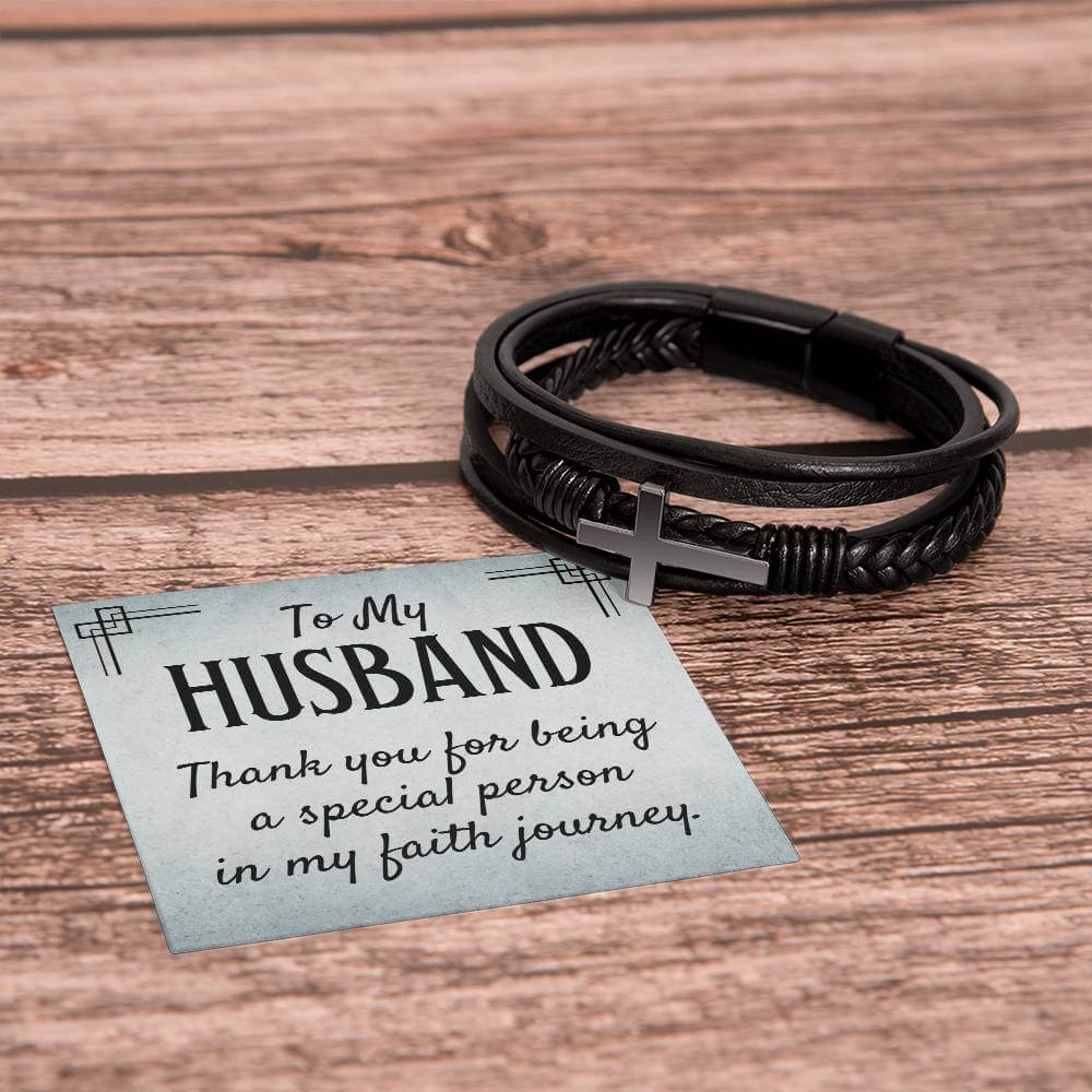 To my Husband, Thank you for - Cross BraceletThe Men's "Love You Forever" Bracelet, engraved with a heartfelt message, is a perfect gift for the special man in your life. Comes with a loving message.BraceletsMoving Phrases