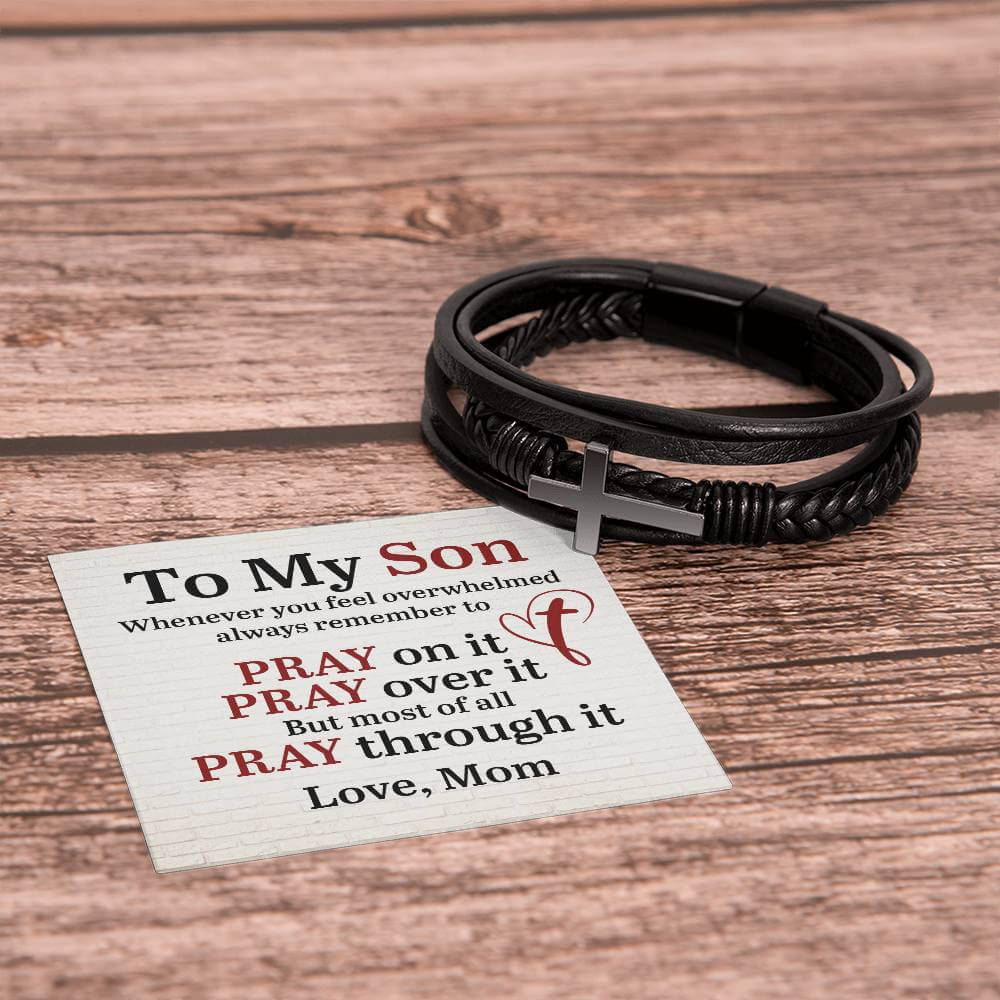 To My Son, Whenever you feel overwhelmed - Cross BraceletThe Men's Cross Leather Bracelet, crafted with braided vegan leather, is a perfect gift to express love on special occasions. A perfect gift to your son.BraceletsMoving Phrases