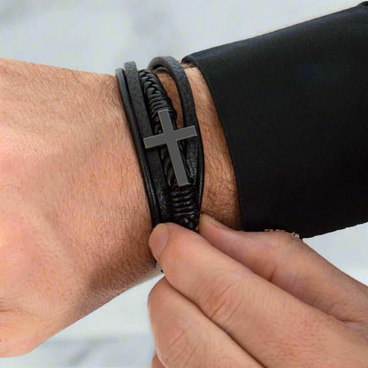 To My Son, Whenever you feel overwhelmed - Cross BraceletThe Men's Cross Leather Bracelet, crafted with braided vegan leather, is a perfect gift to express love on special occasions. A perfect gift to your son.BraceletsMoving Phrases