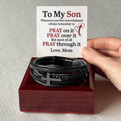 To My Son, Whenever you feel overwhelmed - Cross BraceletThe Men's Cross Leather Bracelet, crafted with braided vegan leather, is a perfect gift to express love on special occasions. A perfect gift to your son.BraceletsMoving Phrases