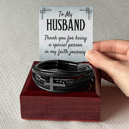 To my Husband, Thank you for - Cross BraceletThe Men's "Love You Forever" Bracelet, engraved with a heartfelt message, is a perfect gift for the special man in your life. Comes with a loving message.BraceletsMoving Phrases