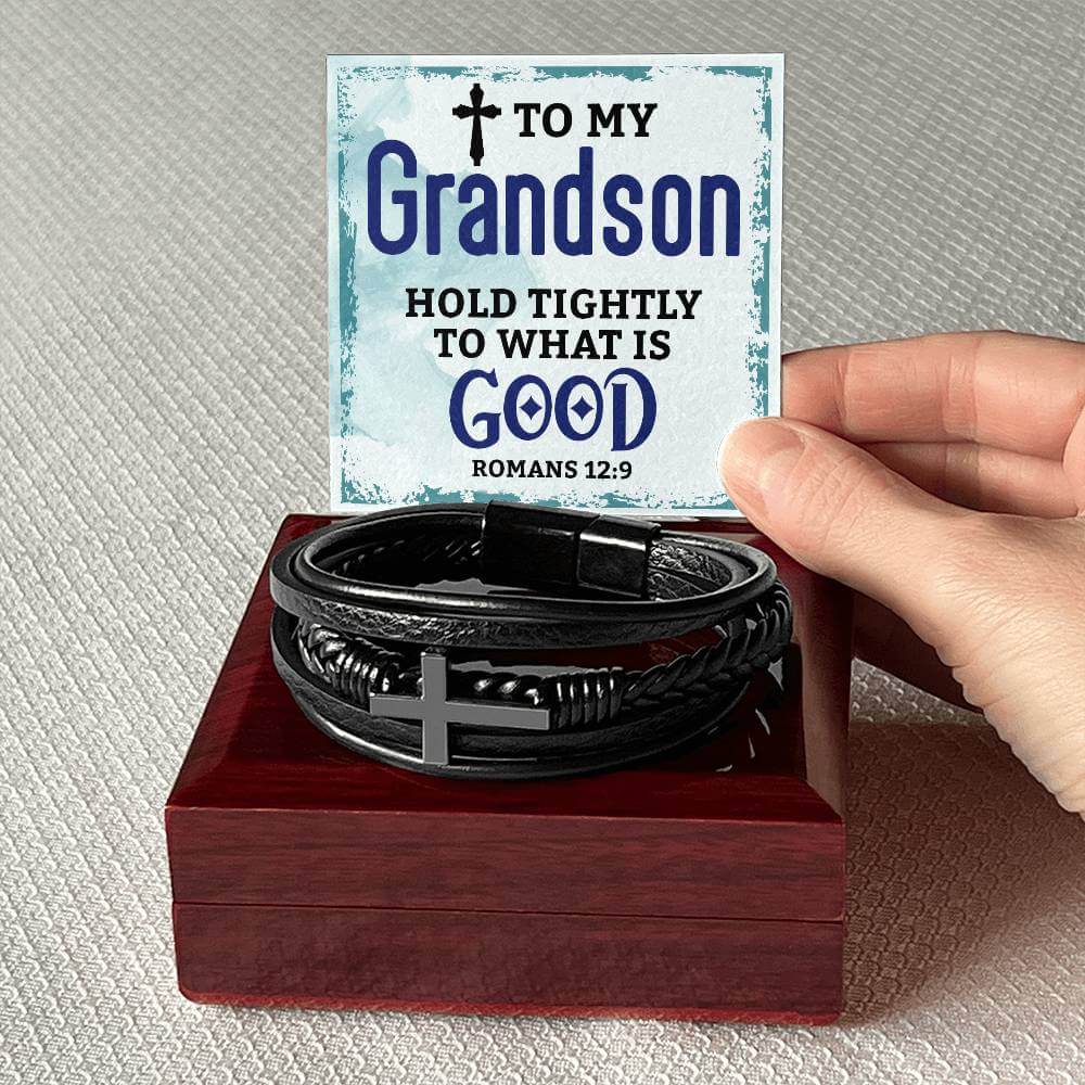 To My Grandson, Hold Tightly - Cross BraceletThe Men's "Love You Forever" Bracelet, engraved with a heartfelt message, is a perfect gift for the special man in your life. A perfect gift to your grandson.BraceletsMoving Phrases