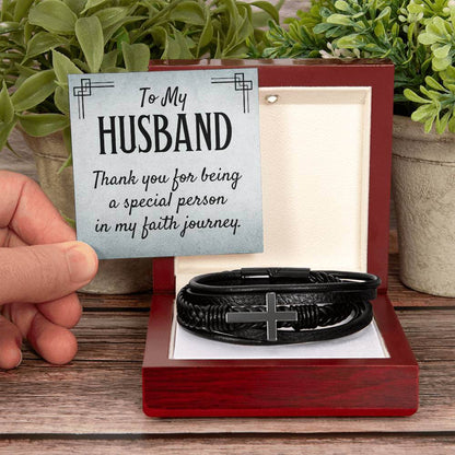 To my Husband, Thank you for - Cross BraceletThe Men's "Love You Forever" Bracelet, engraved with a heartfelt message, is a perfect gift for the special man in your life. Comes with a loving message.BraceletsMoving Phrases