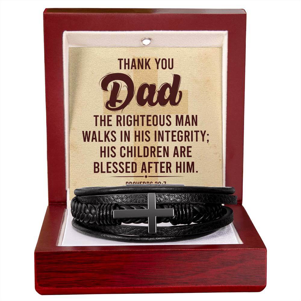 'Thank You Dad' Cross BraceletThe Men's Cross Leather Bracelet, crafted with braided vegan leather, is a perfect gift to express love on special occasions. Perfect gift to your dad.BraceletsMoving Phrases