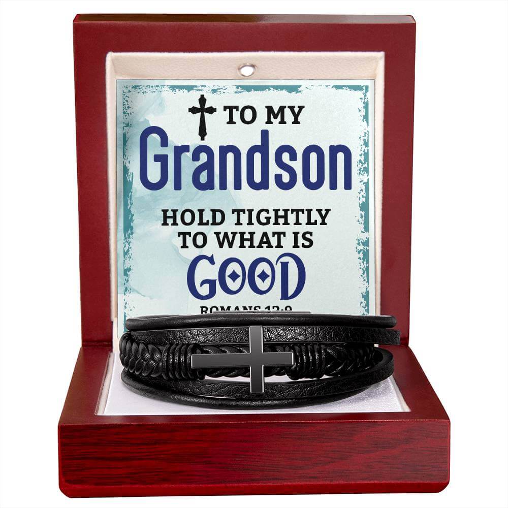 To My Grandson, Hold Tightly - Cross BraceletThe Men's "Love You Forever" Bracelet, engraved with a heartfelt message, is a perfect gift for the special man in your life. A perfect gift to your grandson.BraceletsMoving Phrases