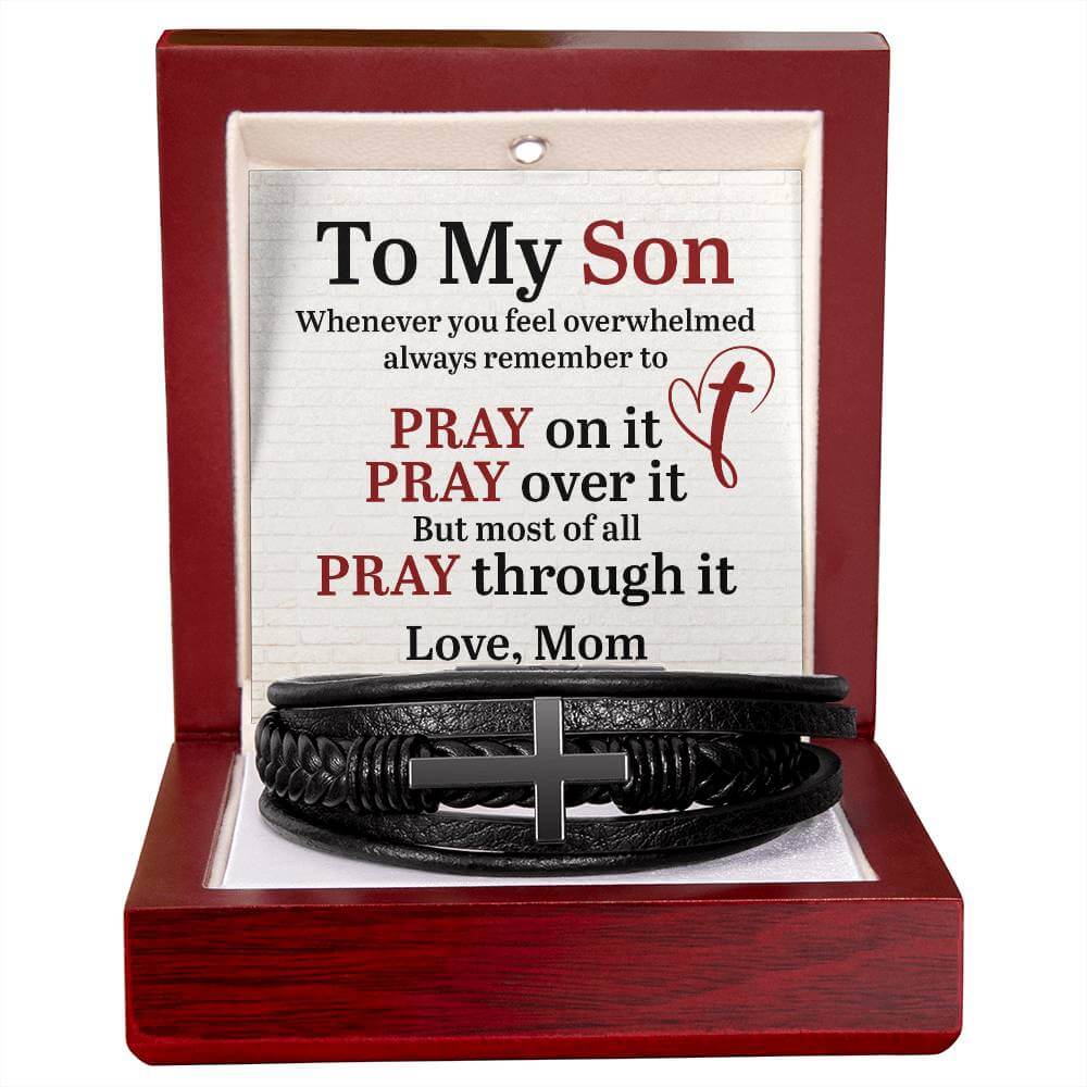 To My Son, Whenever you feel overwhelmed - Cross BraceletThe Men's Cross Leather Bracelet, crafted with braided vegan leather, is a perfect gift to express love on special occasions. A perfect gift to your son.BraceletsMoving Phrases