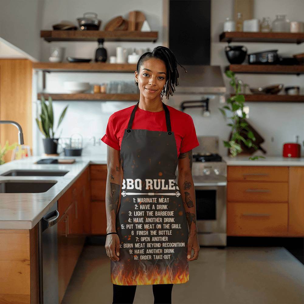 BBQ Rules - Apron for the cook in your lifeElevate your kitchen style with our premium, versatile apron. Personalize it as a perfect gift for cooking enthusiasts.Moving Phrases