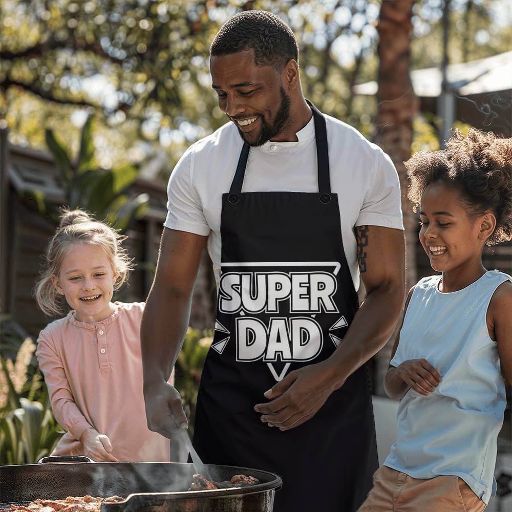 Super Dad - Apron for the Dad who works and loves to cook.Our premium Apron is a must-have for kitchen enthusiasts and dads who express love through cooking. A perfect to Dad this Father's Day.Moving Phrases