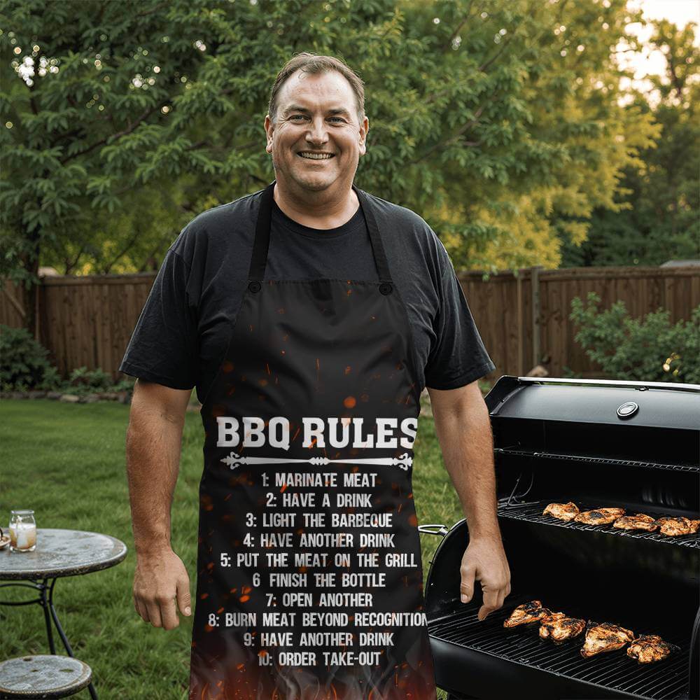 BBQ Rules - Apron for the cook in your lifeElevate your kitchen style with our premium, versatile apron. Personalize it as a perfect gift for cooking enthusiasts.Moving Phrases