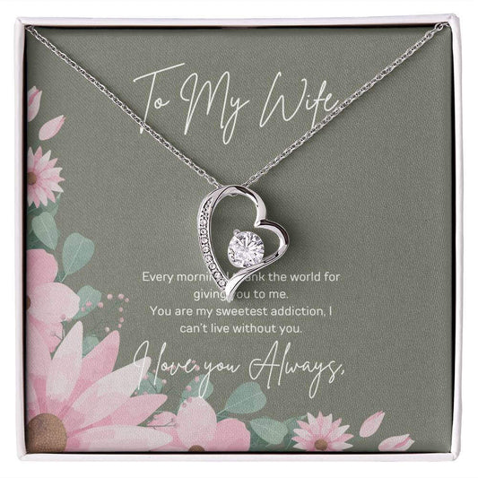 Forever Love Necklace for Your WifeSurprise her with Forever Love Necklace. A symbol of your sweetest addiction. Perfect sparkle for the one you can't live without.Moving Phrases