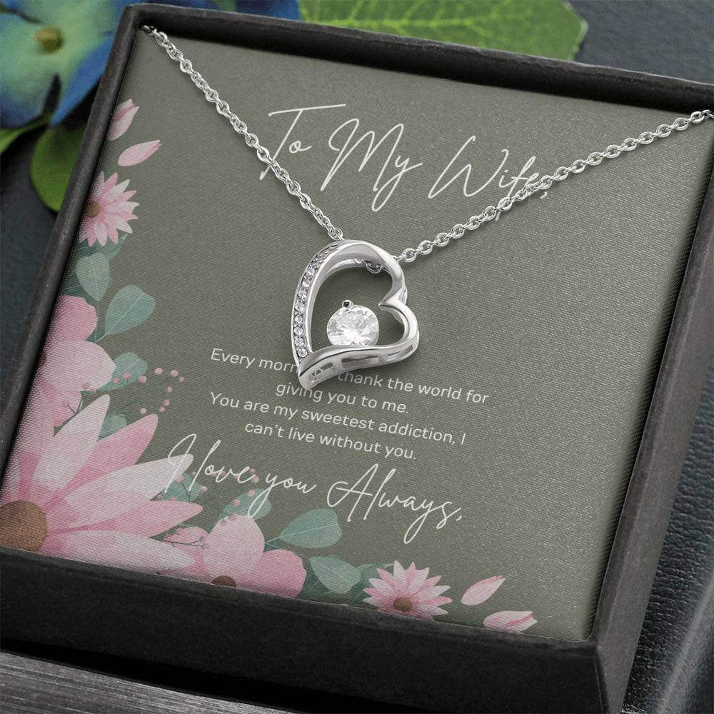 Forever Love Necklace for Your WifeSurprise her with Forever Love Necklace. A symbol of your sweetest addiction. Perfect sparkle for the one you can't live without.Moving Phrases