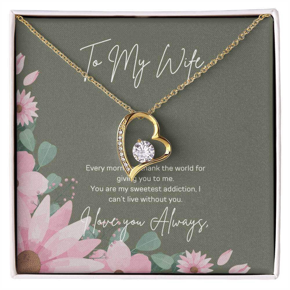 Forever Love Necklace for Your WifeSurprise her with Forever Love Necklace. A symbol of your sweetest addiction. Perfect sparkle for the one you can't live without.Moving Phrases