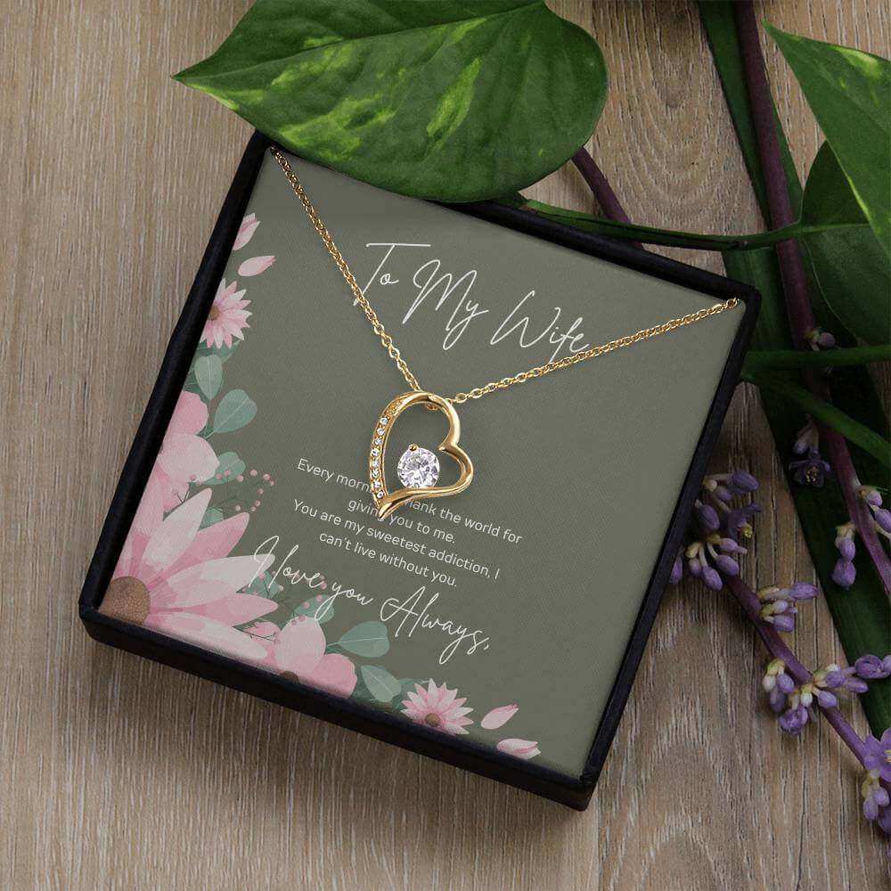 Forever Love Necklace for Your WifeSurprise her with Forever Love Necklace. A symbol of your sweetest addiction. Perfect sparkle for the one you can't live without.Moving Phrases