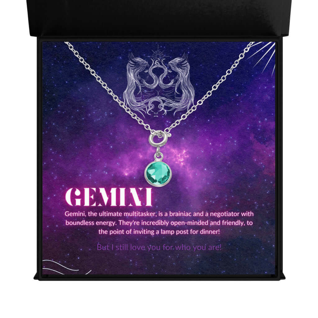 Gemini Horoscope Zodiac Birthstone NecklaceDiscover our minimalist Gemini birthstone necklace. Perfect for birthdays, it adds a finishing touch to any outfit. High-quality design.Moving Phrases