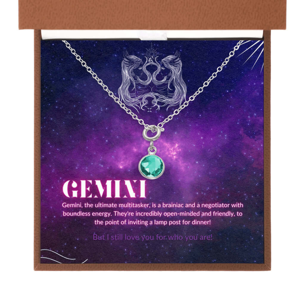 Gemini Horoscope Zodiac Birthstone NecklaceDiscover our minimalist Gemini birthstone necklace. Perfect for birthdays, it adds a finishing touch to any outfit. High-quality design.Moving Phrases