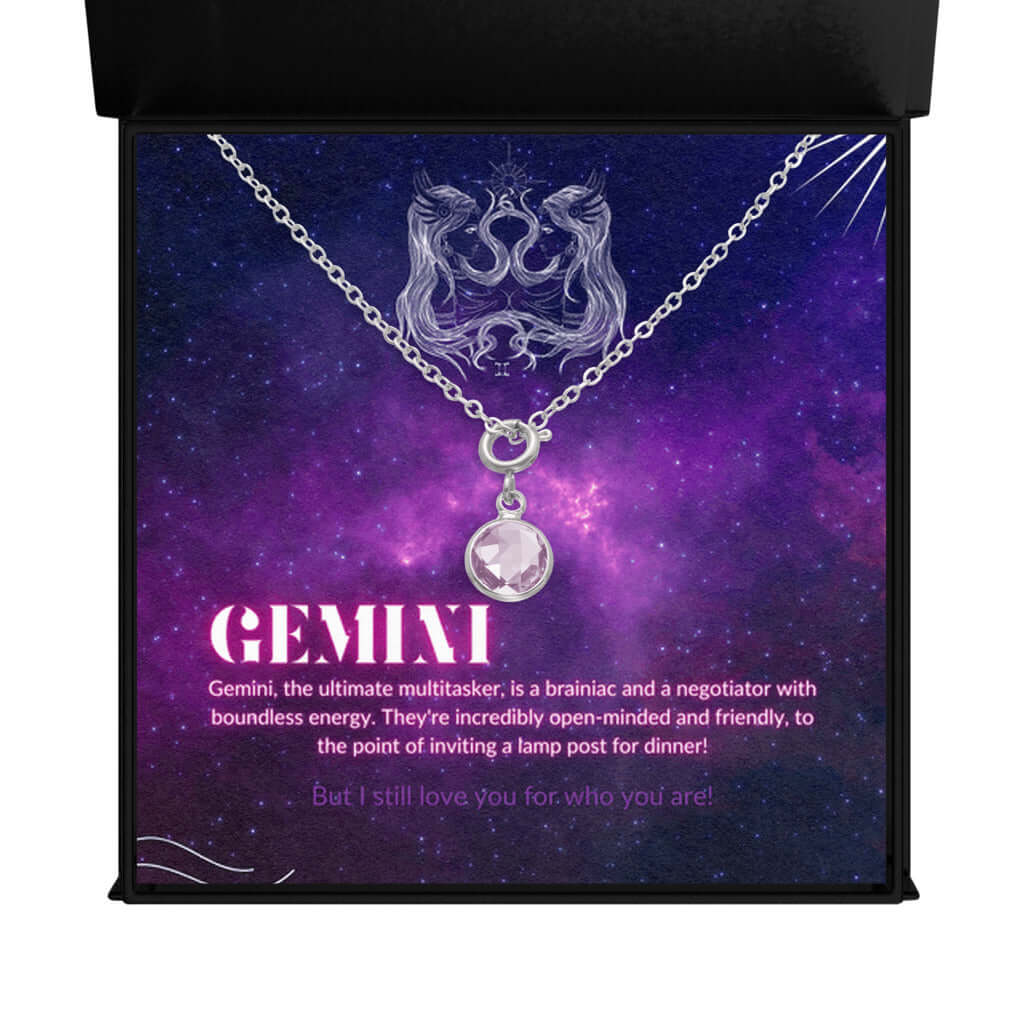 Gemini Horoscope Zodiac Birthstone NecklaceDiscover our minimalist Gemini birthstone necklace. Perfect for birthdays, it adds a finishing touch to any outfit. High-quality design.Moving Phrases