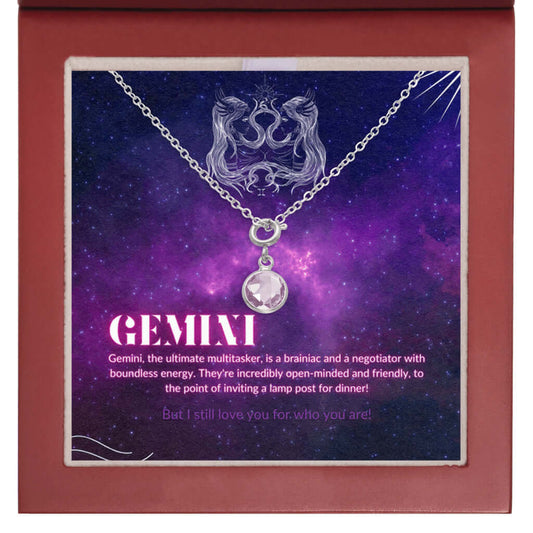 Gemini Horoscope Zodiac Birthstone NecklaceDiscover our minimalist Gemini birthstone necklace. Perfect for birthdays, it adds a finishing touch to any outfit. High-quality design.Moving Phrases