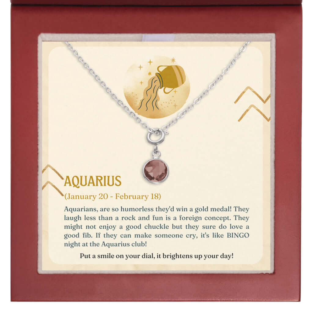 Aquarius Zodiac - Birthstone NecklaceA minimalist birthstone necklace, perfect for celebrating birthdays. Adds a finishing touch to outfits. Ideal gift for loved ones.Moving Phrases