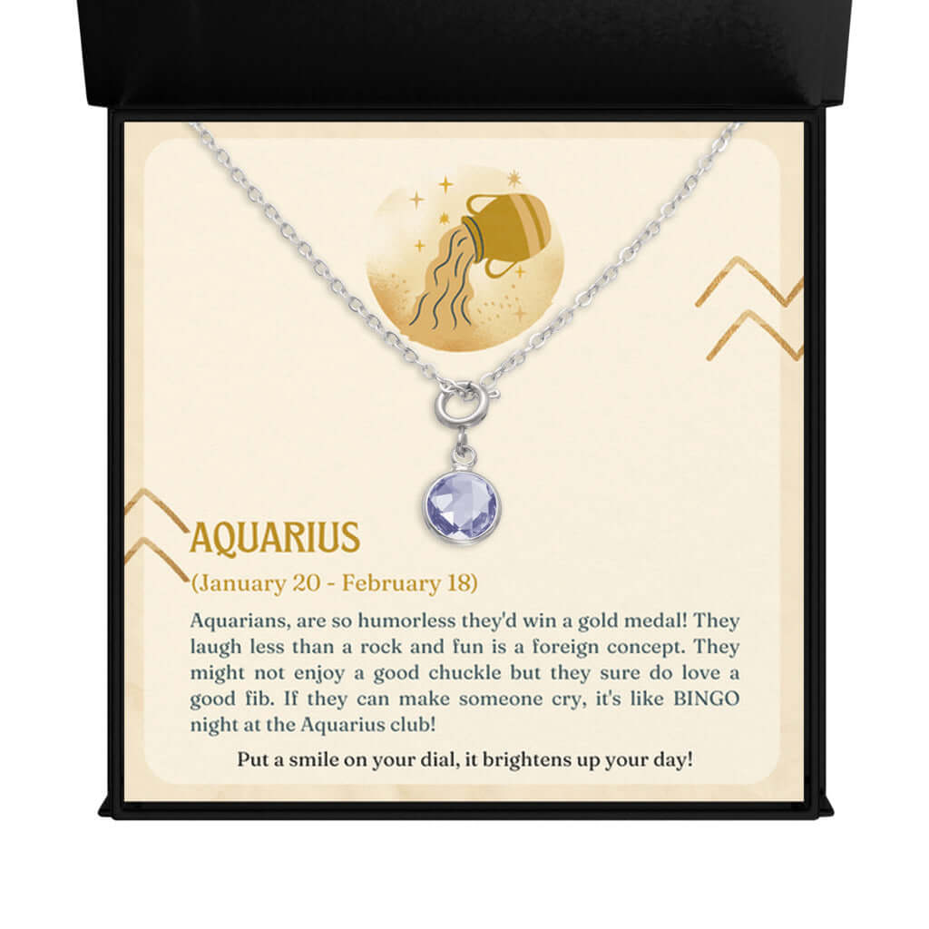 Aquarius Zodiac - Birthstone NecklaceA minimalist birthstone necklace, perfect for celebrating birthdays. Adds a finishing touch to outfits. Ideal gift for loved ones.Moving Phrases