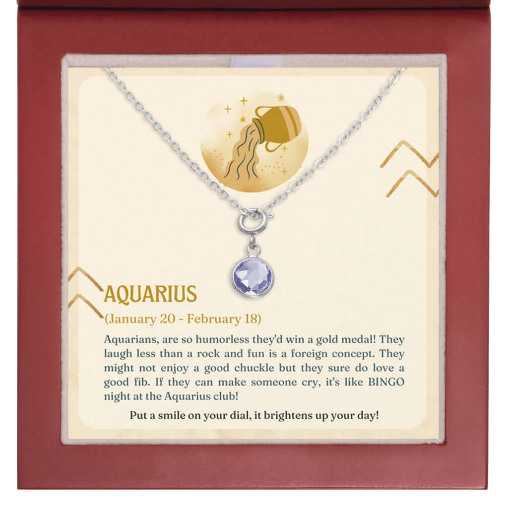 Aquarius Zodiac - Birthstone NecklaceA minimalist birthstone necklace, perfect for celebrating birthdays. Adds a finishing touch to outfits. Ideal gift for loved ones.Moving Phrases