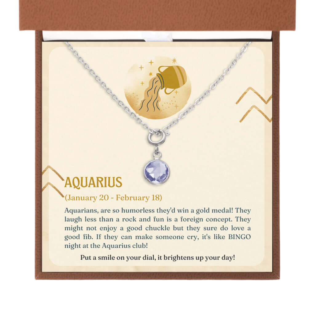 Aquarius Zodiac - Birthstone NecklaceA minimalist birthstone necklace, perfect for celebrating birthdays. Adds a finishing touch to outfits. Ideal gift for loved ones.Moving Phrases