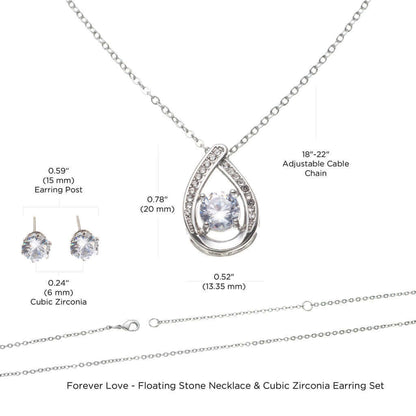 To My Wife, If you live to be a hundred - Floating Stone Necklace and Cubic Zirconia Earring Set | Moving Phrases