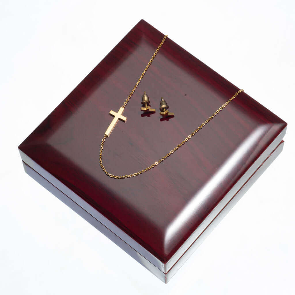 To My Wife, Just when I think it's impossible - Sideways Cross Necklace and Earring SetThis message card says: To My Wife, Just when I think it's impossible to love you more, you prove me wrong. If I know what love is, it is because of you. There is no he