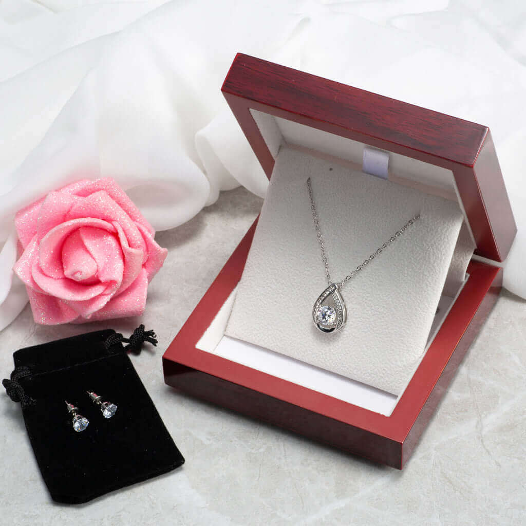 To My Wife, If you live to be a hundred - Floating Stone Necklace and Cubic Zirconia Earring Set | Moving Phrases