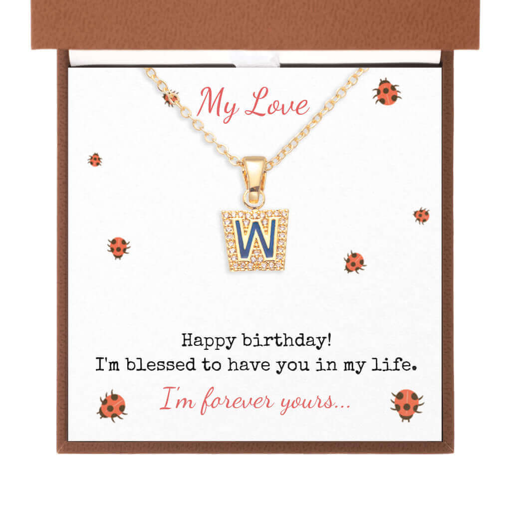 My Love, Happy Birthday - Initial Letter Necklace | Moving Phrases